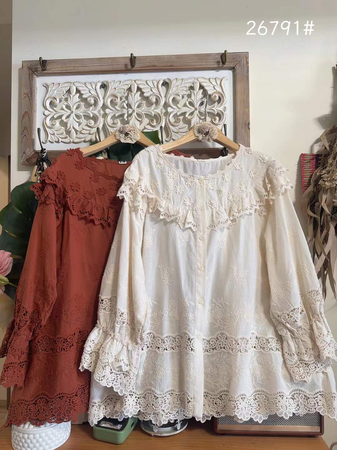 Summer Clothing Japan - 2026 美しい女性用ブラウス 森ガール風 コットン 3Dフラワー刺繍 オーバーサイズシャツとブラウス