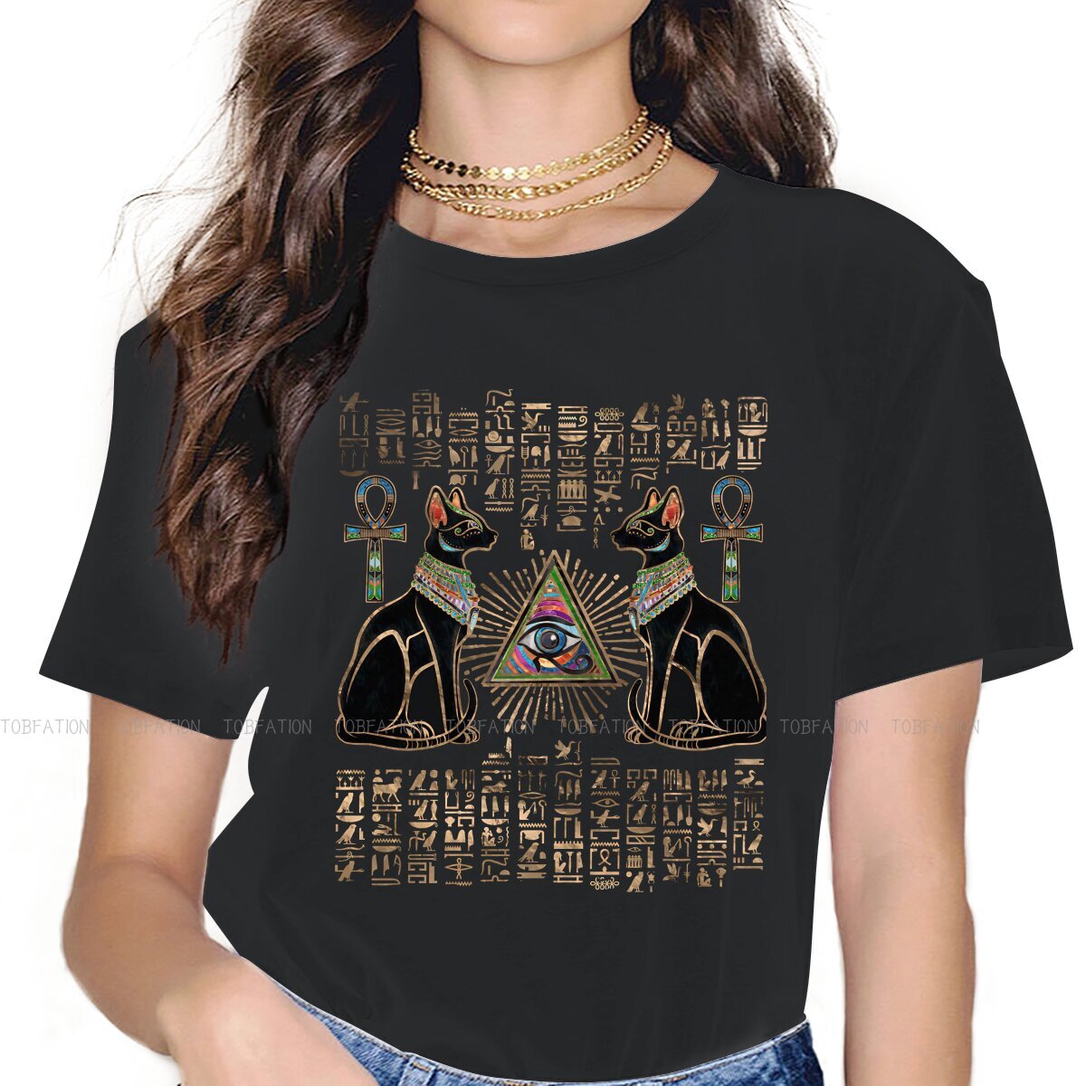 Summer Clothing Essentials Women - 女性のための古代エジプトの猫のTシャツ,カワイイスタイルのカワイイ綿100% の服