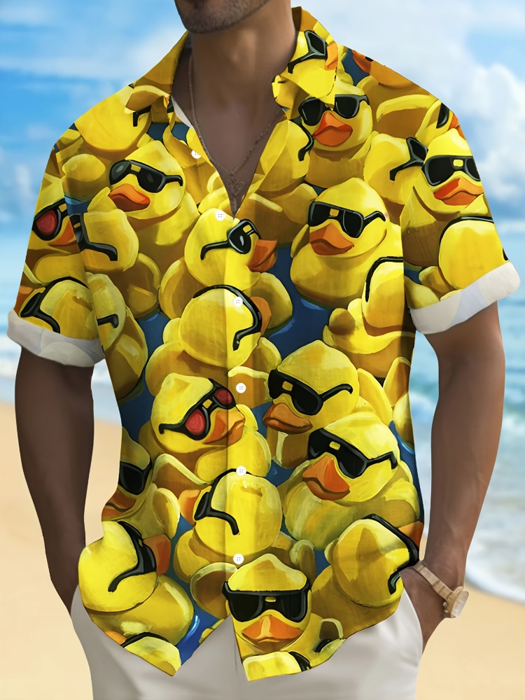 Summer Duck Clothing - ハワイメンズシャツ サマー リトルイエローダック Tシャツ ビーチプリント 半袖シャツ