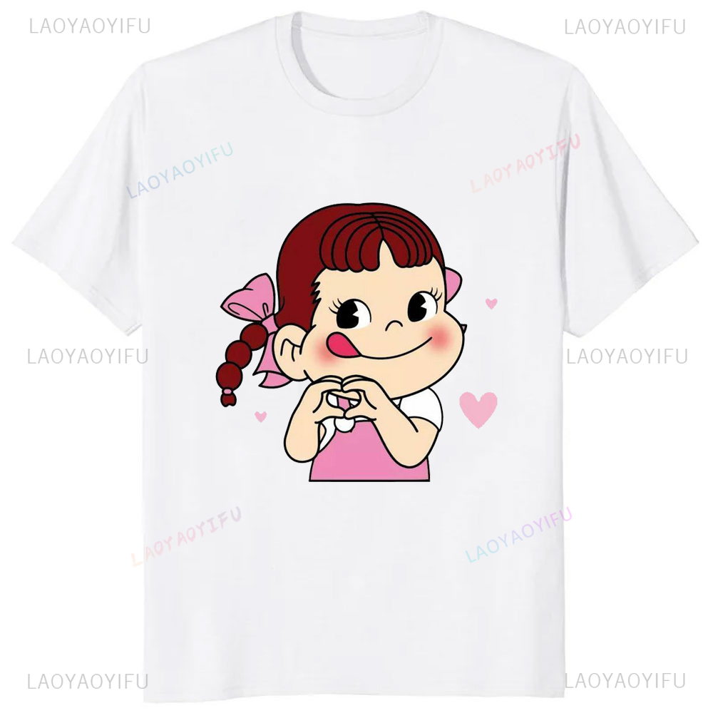 Summer Japanese Clothing - 女性用カワイイミルクペコちゃんプリントTシャツ,原宿,y2k,カジュアルファッション,ヒップホップ,日本,夏