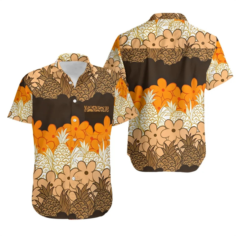 Summer Duck Clothing - メンズハワイアンシャツ,3Dプリントシャツ,黄色いアヒル,花,植物,ラペル,ボタンブラウス,ストリートウェア