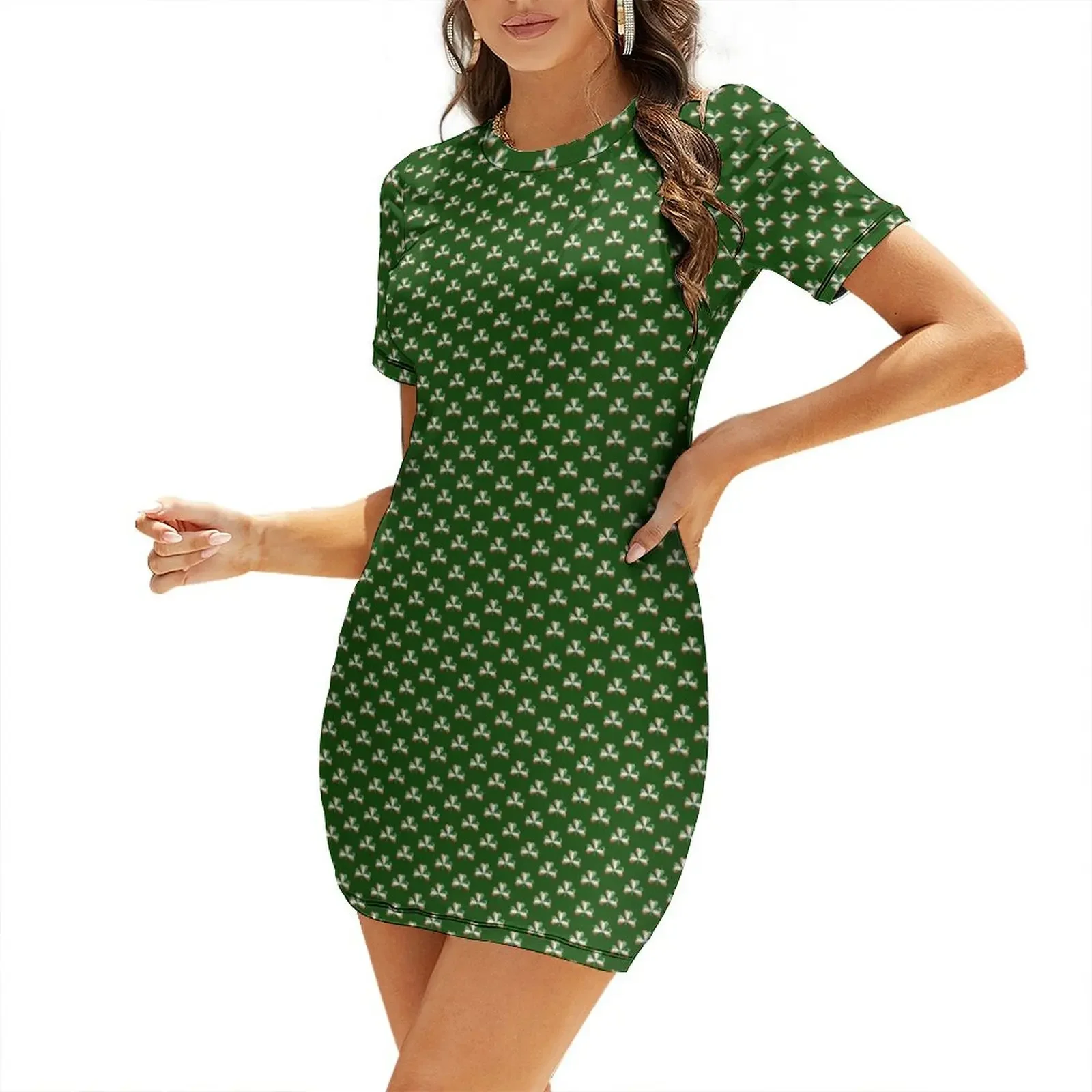 Ireland Summer Clothing - アイルランド国旗カラーのシャムロック柄半袖ドレス レディース服 女性服 サマードレス レディース 2026