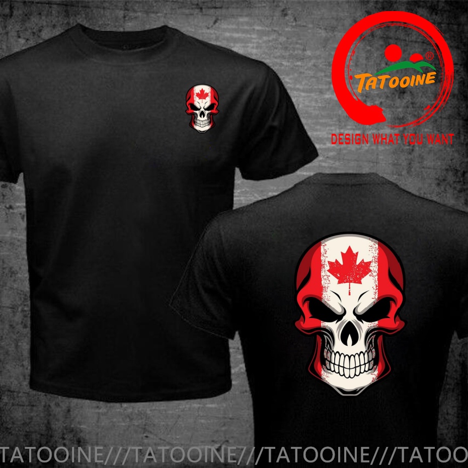 Summer Clothing Canada - 面白いデザインのカナダ国旗が描かれたスカル SRed ダブルットメンズファッショントレンディカジュアル服スタイリッシュなトップス Tシャツレジャー Tシャツ