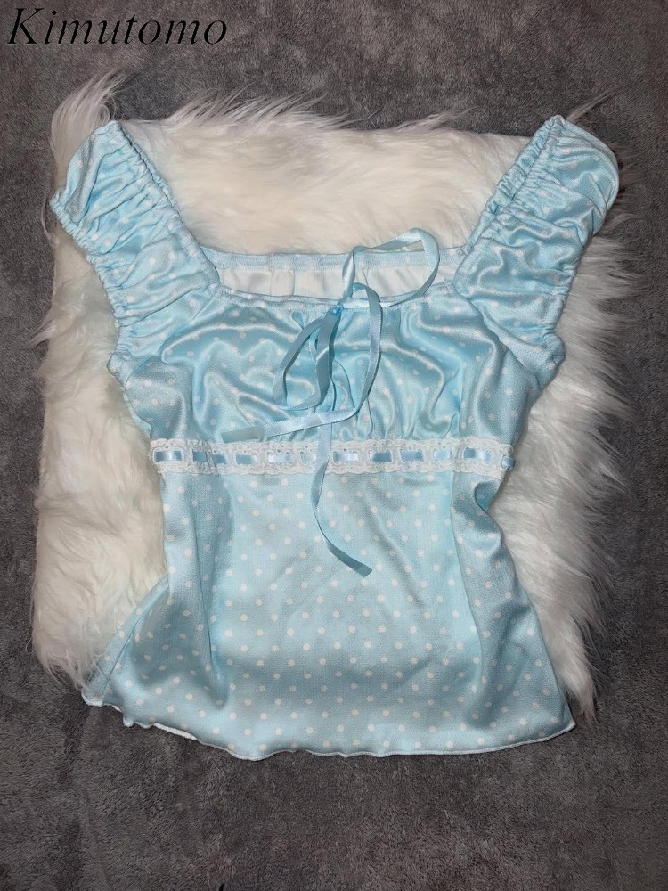 Summer Grunge Clothing - Kimutomo Tシャツ女性ヴィンテージ弓水玉スリムグランジゴシック Y2k 美的原宿セクシーな甘いクロップトップス女性のファッション