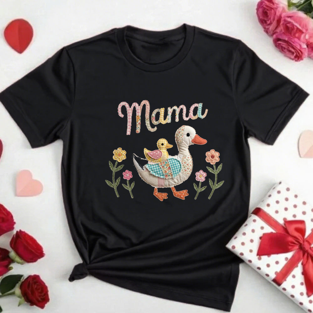Summer Duck Clothing - 女性夏ママダックパッチワーク Tシャツカジュアルコットン半袖自由奔放に生きるママライフ母の日ギフトトップス女性服