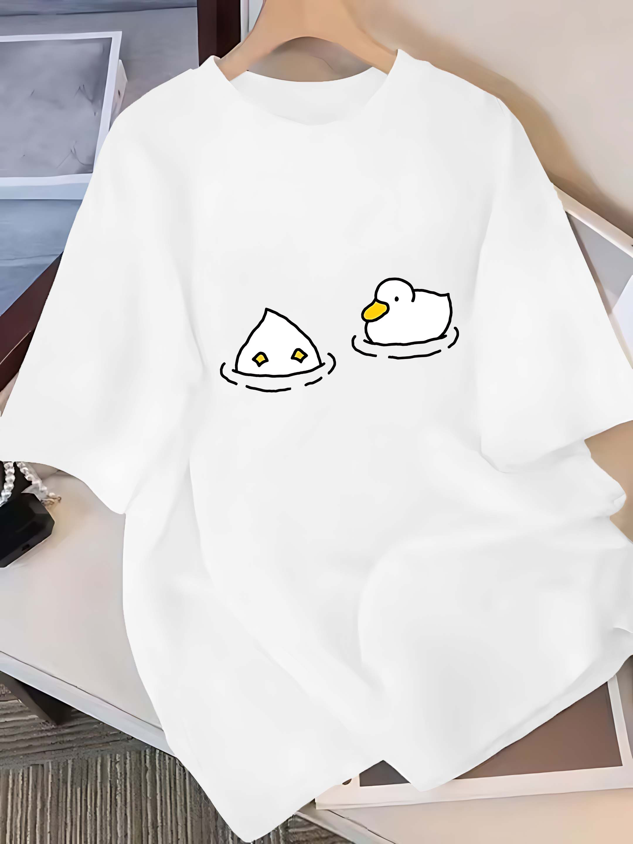 Summer Duck Clothing - 半袖Tシャツ：かわいい漫画のアヒル柄の服、Y2Kファッションのトップス、原宿風グラフィックTシャツ、夏にぴったりの快適な着心地。