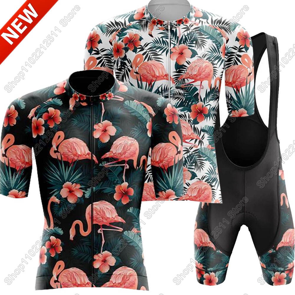 Summer Clothing Men Sale - 2025 フラミンゴサイクリングジャージセット自転車服男性夏ロードバイクシャツスーツ自転車ビブショーツ MTB Ropa マイヨ