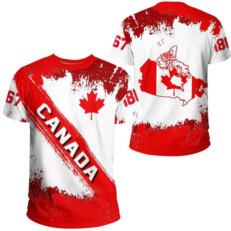 Summer Clothing Canada - 男性と女性のための3DプリントTシャツ,メープルリーフのエンブレム,カナダの国旗,特大のトップス,衣類,ストリートウェア,ファッション