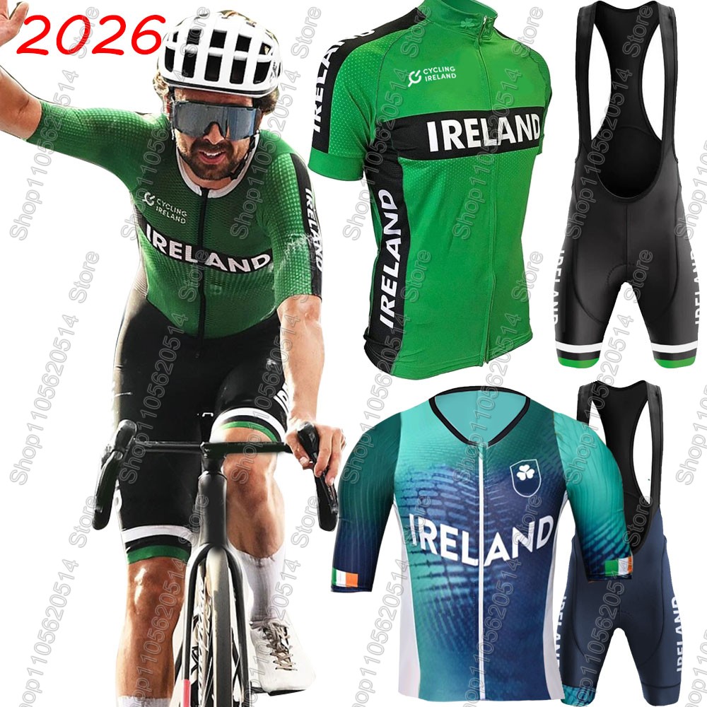Ireland Summer Clothing - アイルランド 2026 サイクリングジャージセット ナショナルチームウェアキット メンズ グリーン
