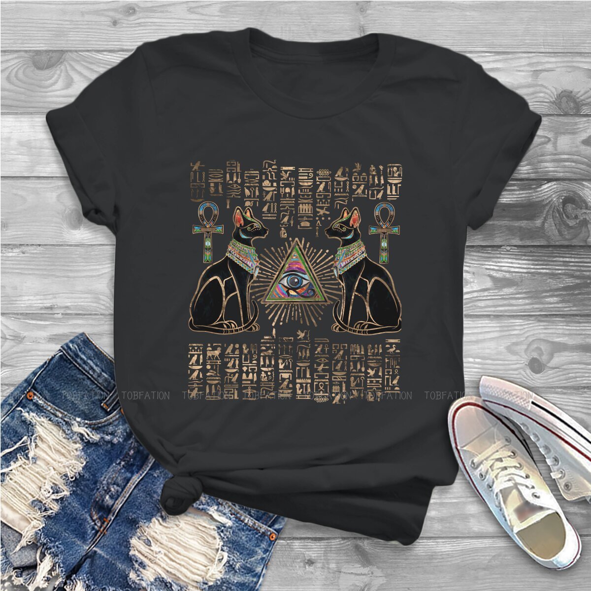 女性のための古代エジプトの猫のTシャツ,カワイイスタイルのカ - Summer Clothing Essentials Women のレビューと価格