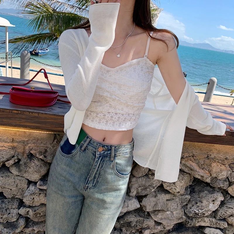 女性用日焼け止めニットセーター、女性用カーディガン、新作長袖 - Summer Clothing Yarn のレビューと価格