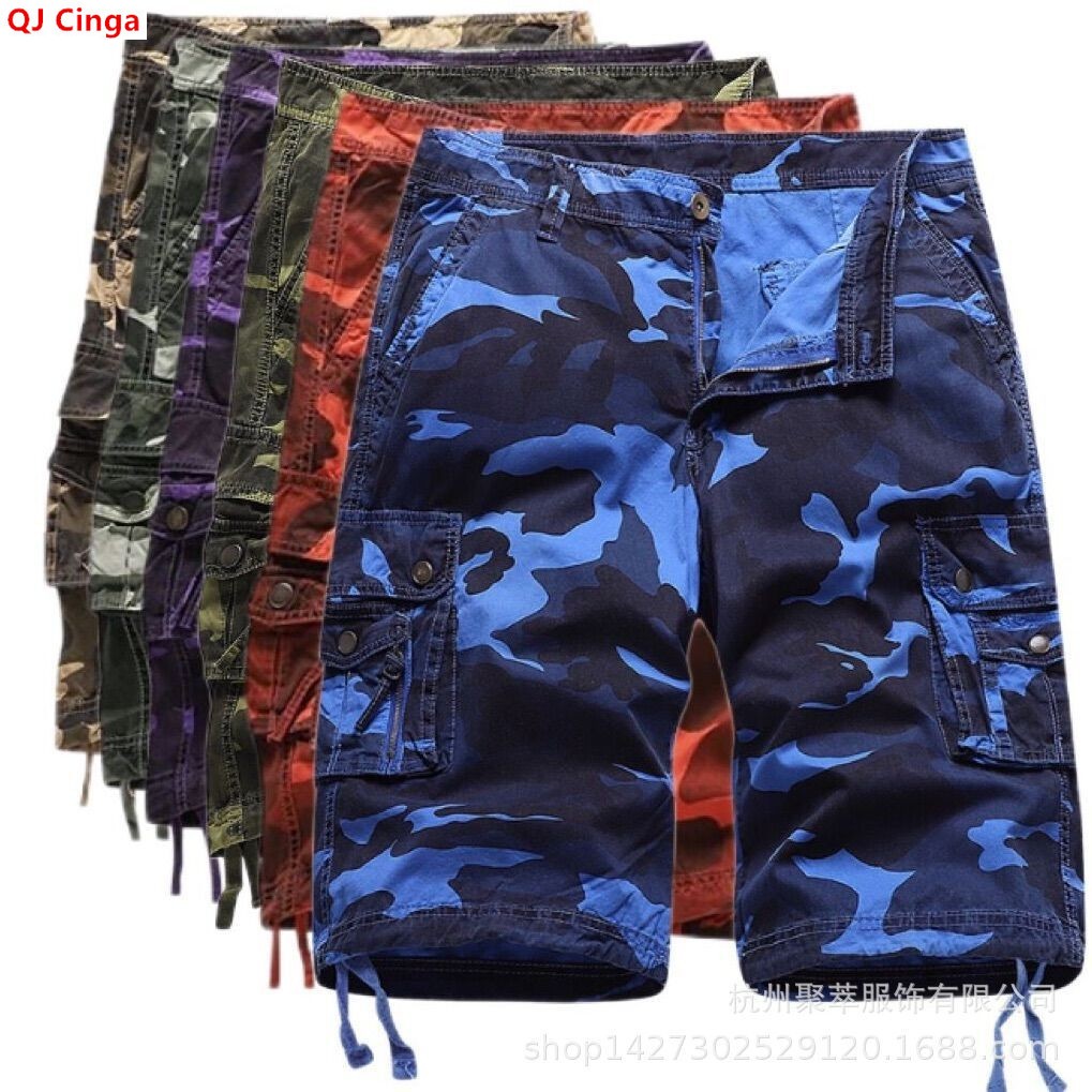 メンズ ブルー カモフラージュ 膝丈ワークショーツ、春と夏用 - Summer Clothing Work のレビューと価格