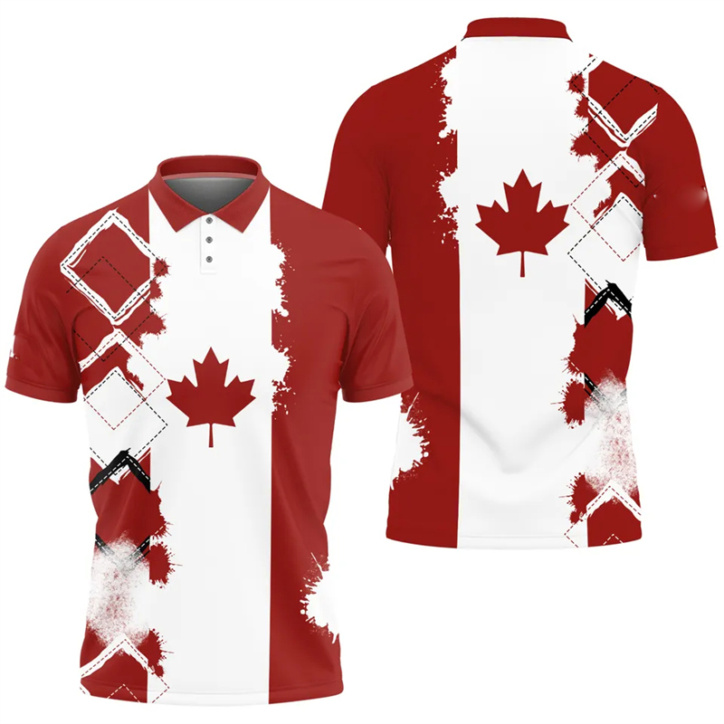 メープルリーフフラッグポロシャツ紳士服カナダ国旗グラフィック - Summer Clothing Canada のレビューと価格