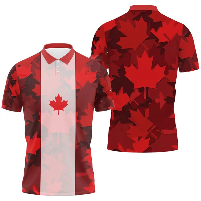 メープルリーフフラッグポロシャツ紳士服カナダ国旗グラフィック - Summer Clothing Canada のレビューと価格