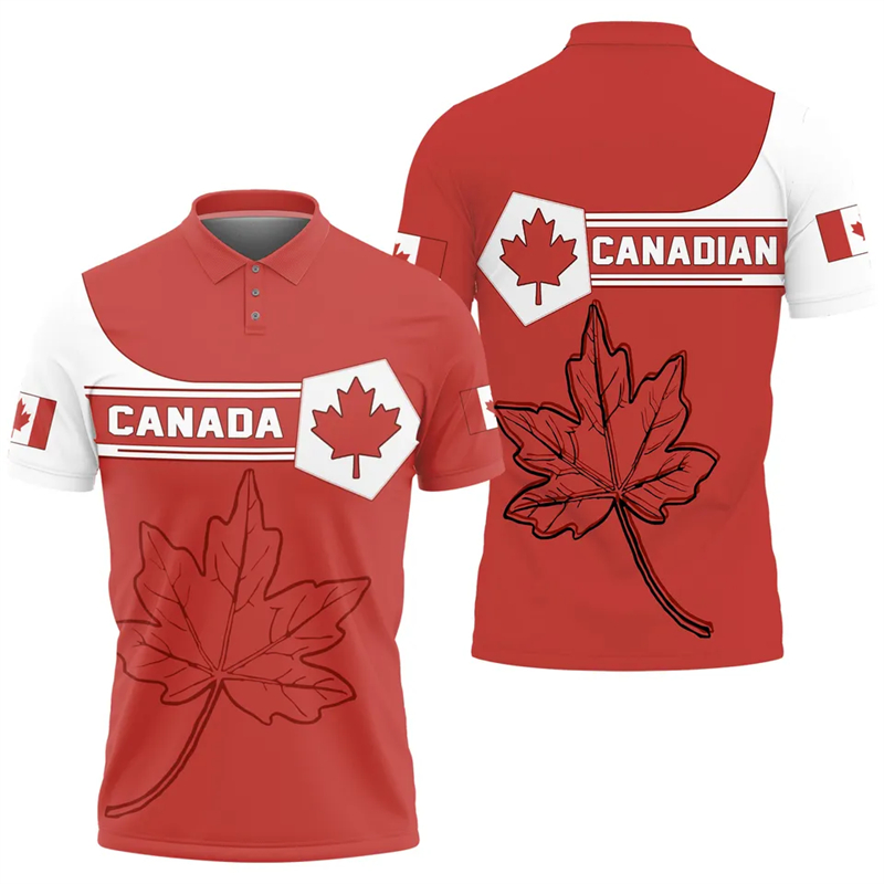 メープルリーフフラッグポロシャツ紳士服カナダ国旗グラフィック - Summer Clothing Canada のレビューと価格