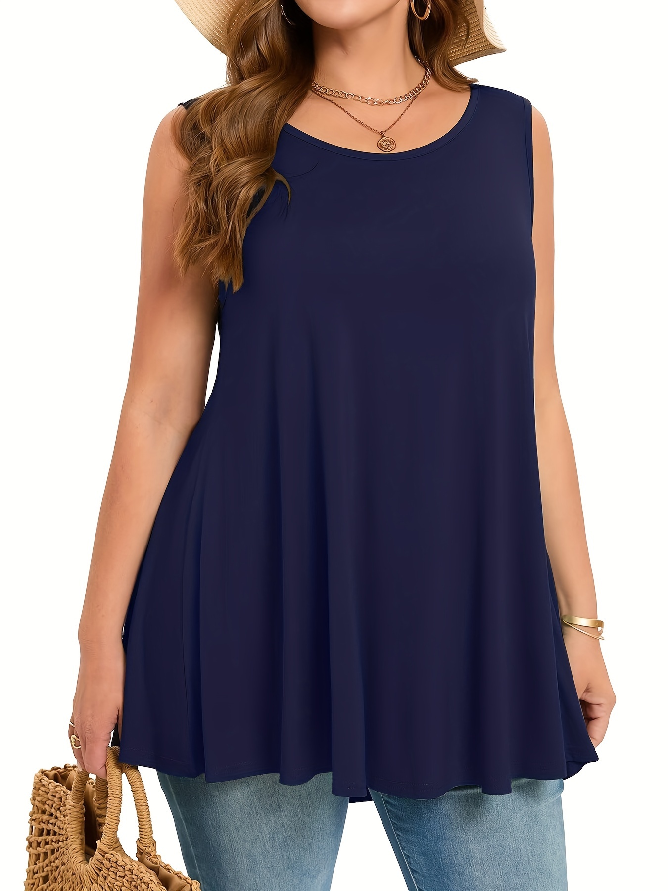 プラスサイズのシンプルな固体タンクトップカジュアルクルーネッ - Summer Clothing Styles For Women のレビューと価格
