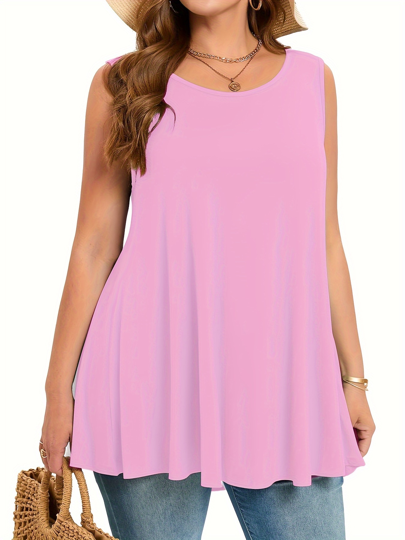 プラスサイズのシンプルな固体タンクトップカジュアルクルーネッ - Summer Clothing Styles For Women のレビューと価格
