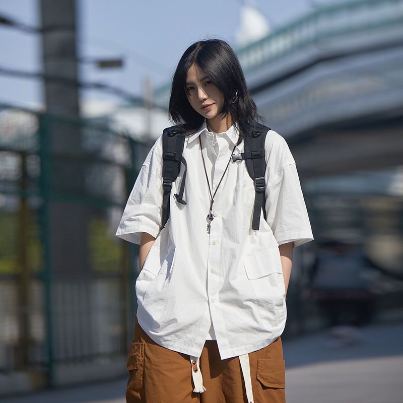 男性と女性のための半袖トップ,ボタン付きの白いシャツ,日本の - Summer Clothing Essentials Women のレビューと価格