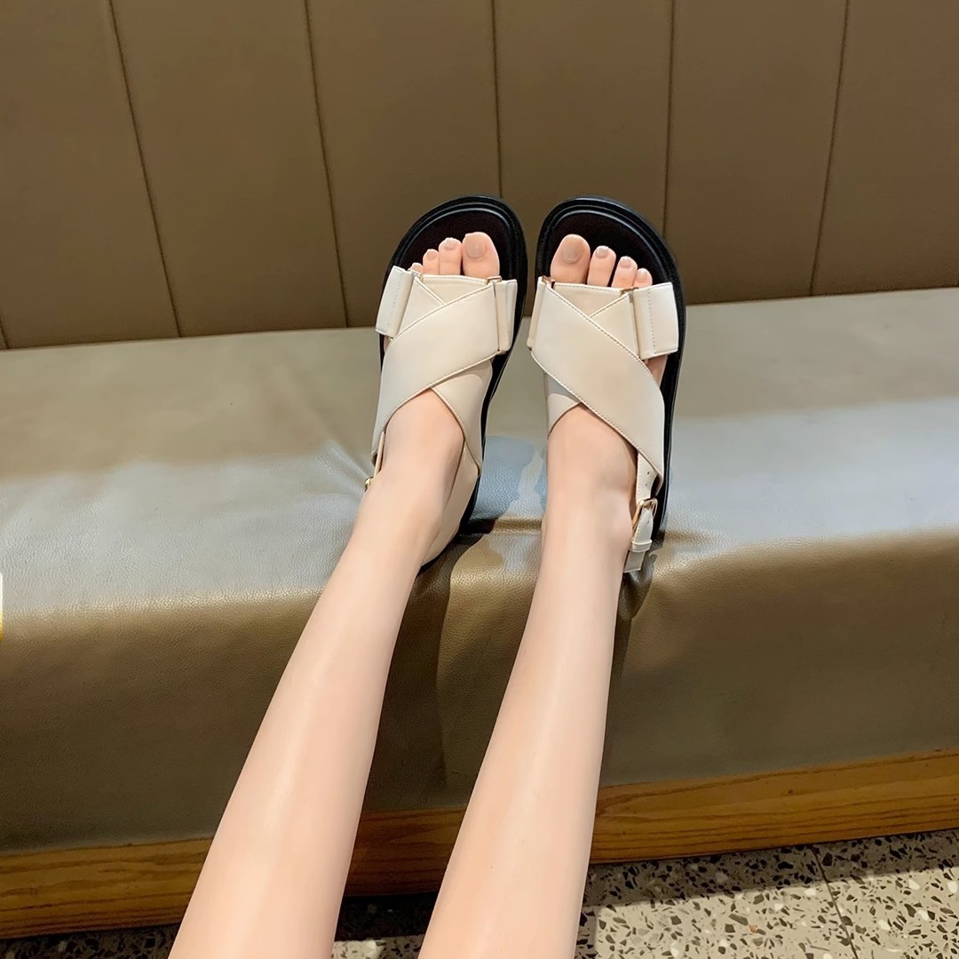 夏の女性用シープスキン クロスストラップ オープントゥ カジ - Summer Clothing Modest のレビューと価格