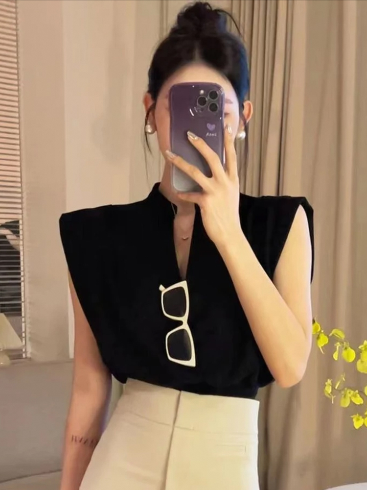 レトロスタンドカラー半袖シャツ女性のファッション韓国スタイル - Summer Clothing Brands のレビューと価格