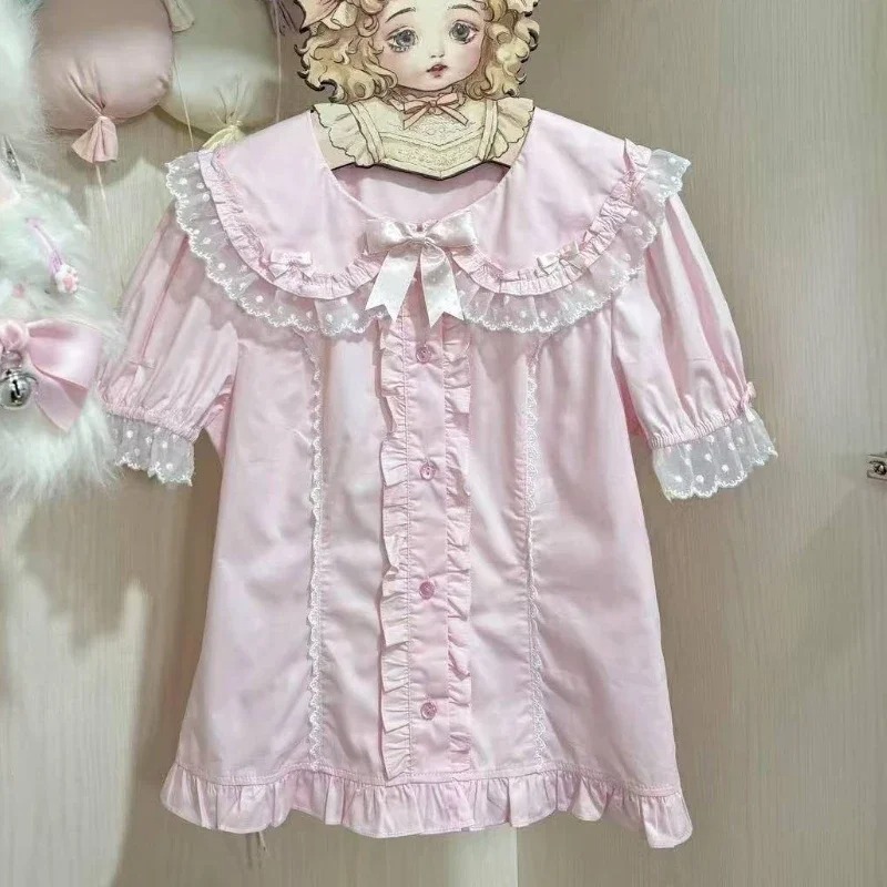 可愛いロリータシャツ レディース スイート ラッフル パフス - Summer Japanese Clothing のレビューと価格