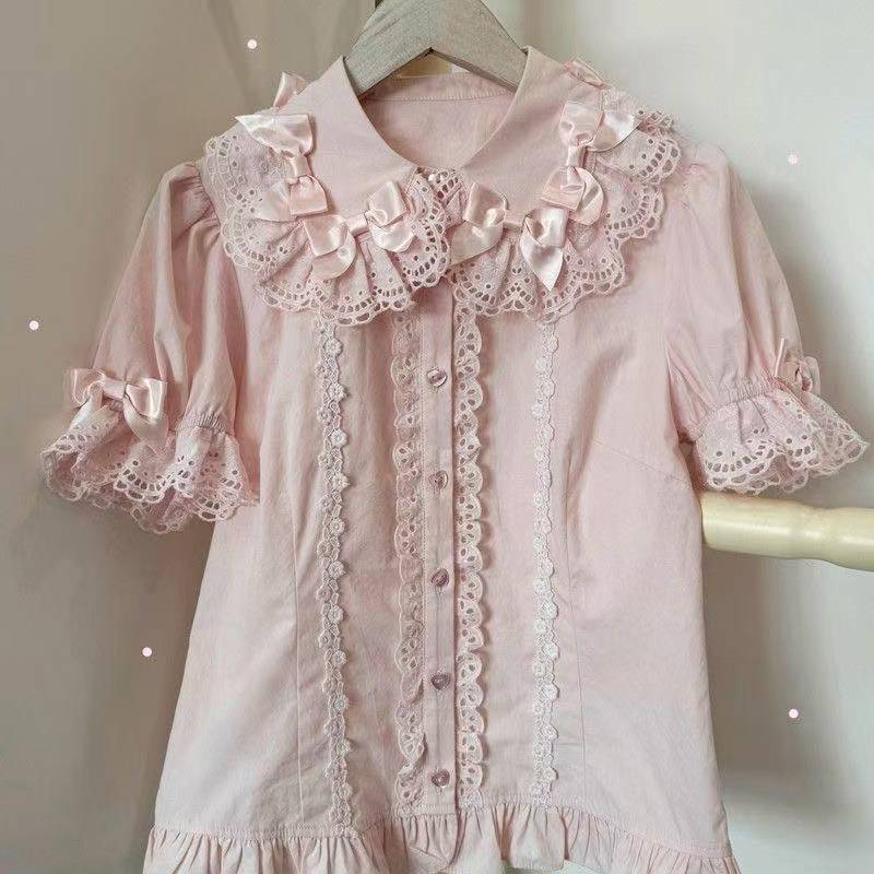 可愛いロリータシャツ レディース スイート ラッフル パフス - Summer Japanese Clothing のレビューと価格