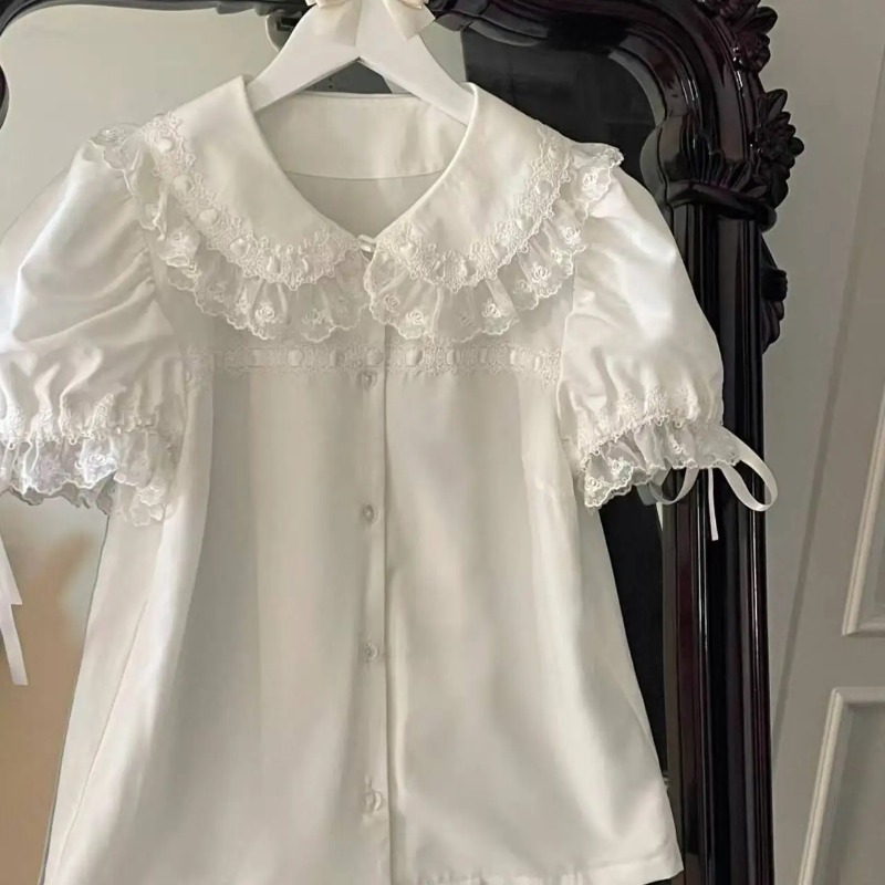 可愛いロリータシャツ レディース スイート ラッフル パフス - Summer Japanese Clothing のレビューと価格