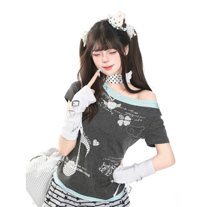 Kimutomo 女性 Tシャツ水玉プリント半袖スリムグラン - Summer Grunge Clothing のレビューと価格