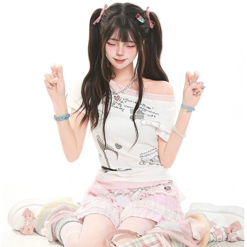 Kimutomo 女性 Tシャツ水玉プリント半袖スリムグラン - Summer Grunge Clothing のレビューと価格