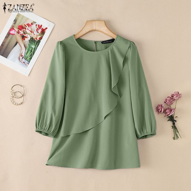 2026 ZANZEA 女性夏ソリッドカラートップスフリルシ - Summer Clothing Work のレビューと価格