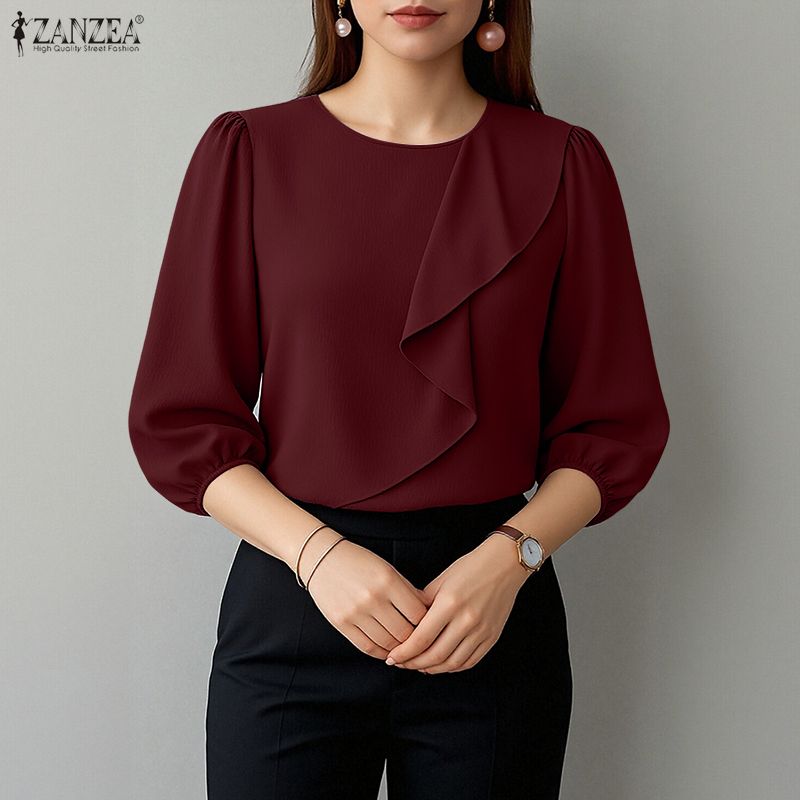 2026 ZANZEA 女性夏ソリッドカラートップスフリルシ - Summer Clothing Work のレビューと価格