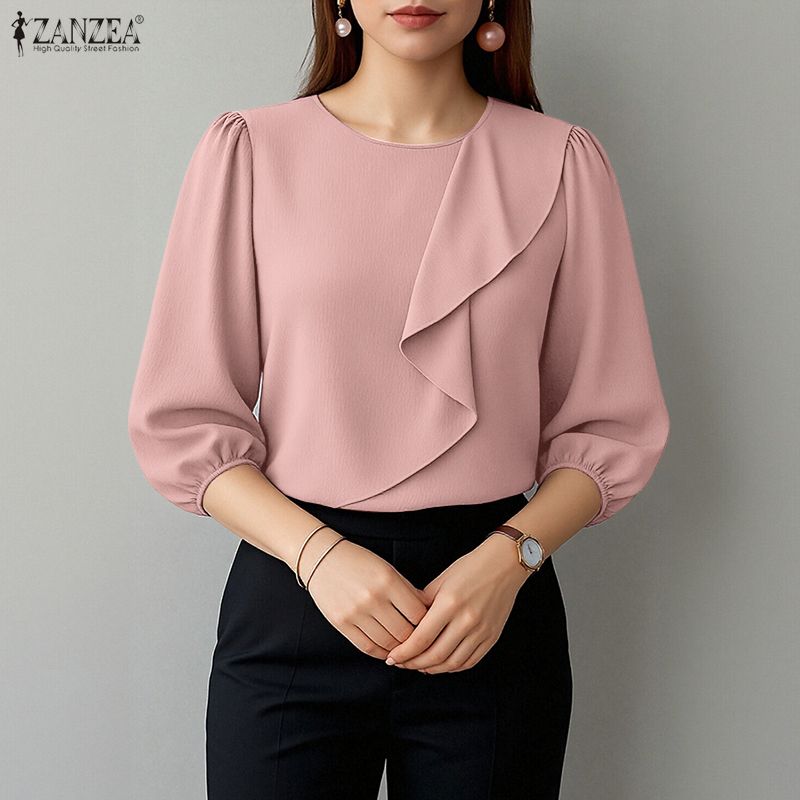 2026 ZANZEA 女性夏ソリッドカラートップスフリルシ - Summer Clothing Work のレビューと価格