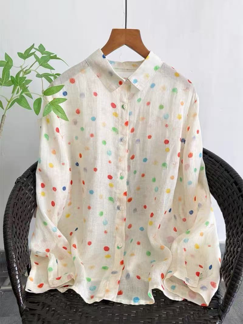 夏の婦人服日本のファッション 100% ラミー水玉プリントシ - Summer Clothing Japan のレビューと価格