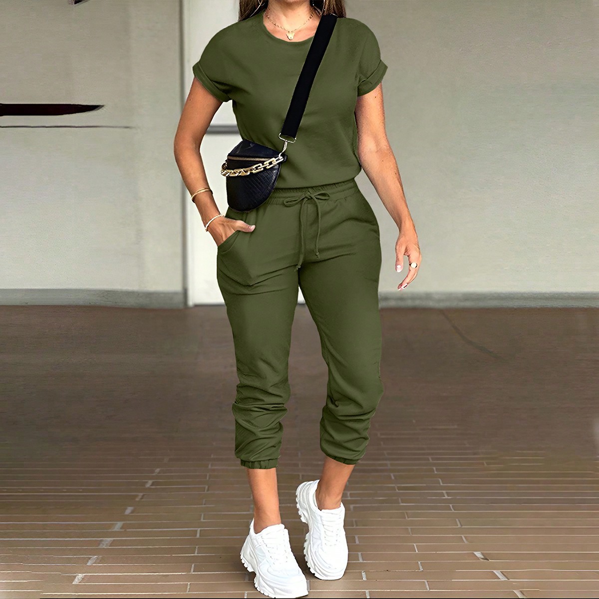 パンツセット レディース ツーピースセット ラウンドネック  - Summer Clothing Work のレビューと価格