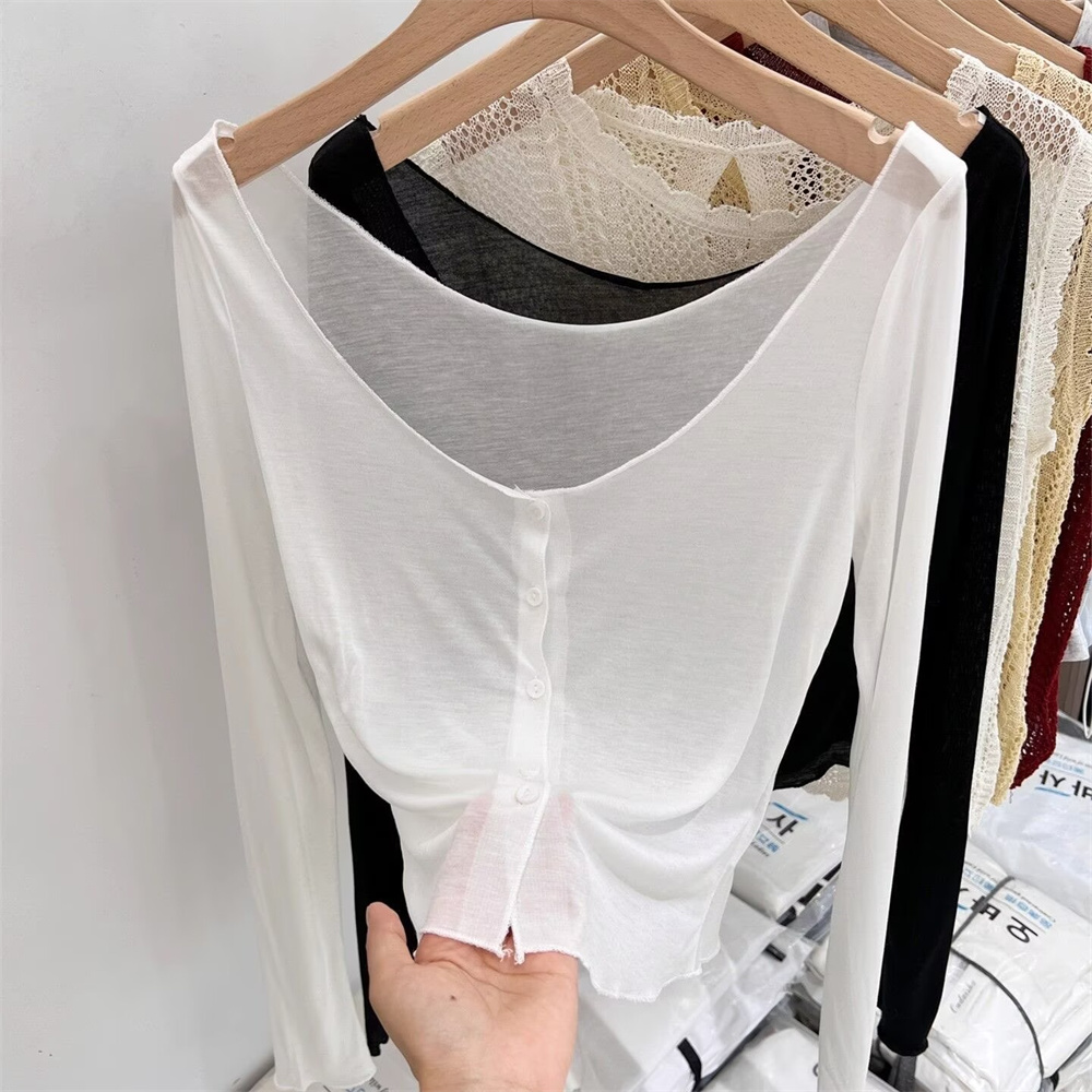白い服2026夏カーディガンアイスシルク薄手ウエストスリム女 - Summer Clothing Yarn のレビューと価格