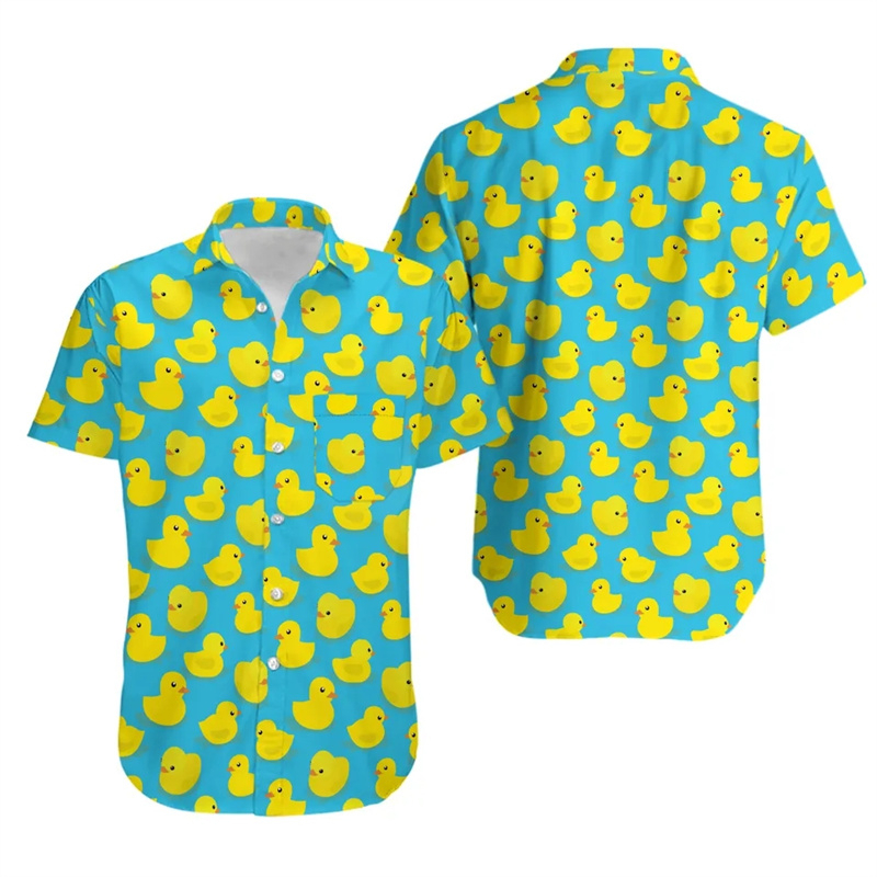メンズハワイアンシャツ,3Dプリントシャツ,黄色いアヒル,花 - Summer Duck Clothing のレビューと価格