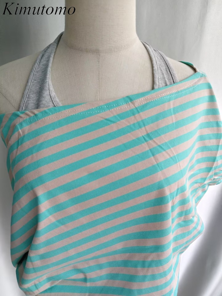 Kimutomo 女性 Tシャツストライププリントパッチワー - Summer Grunge Clothing のレビューと価格