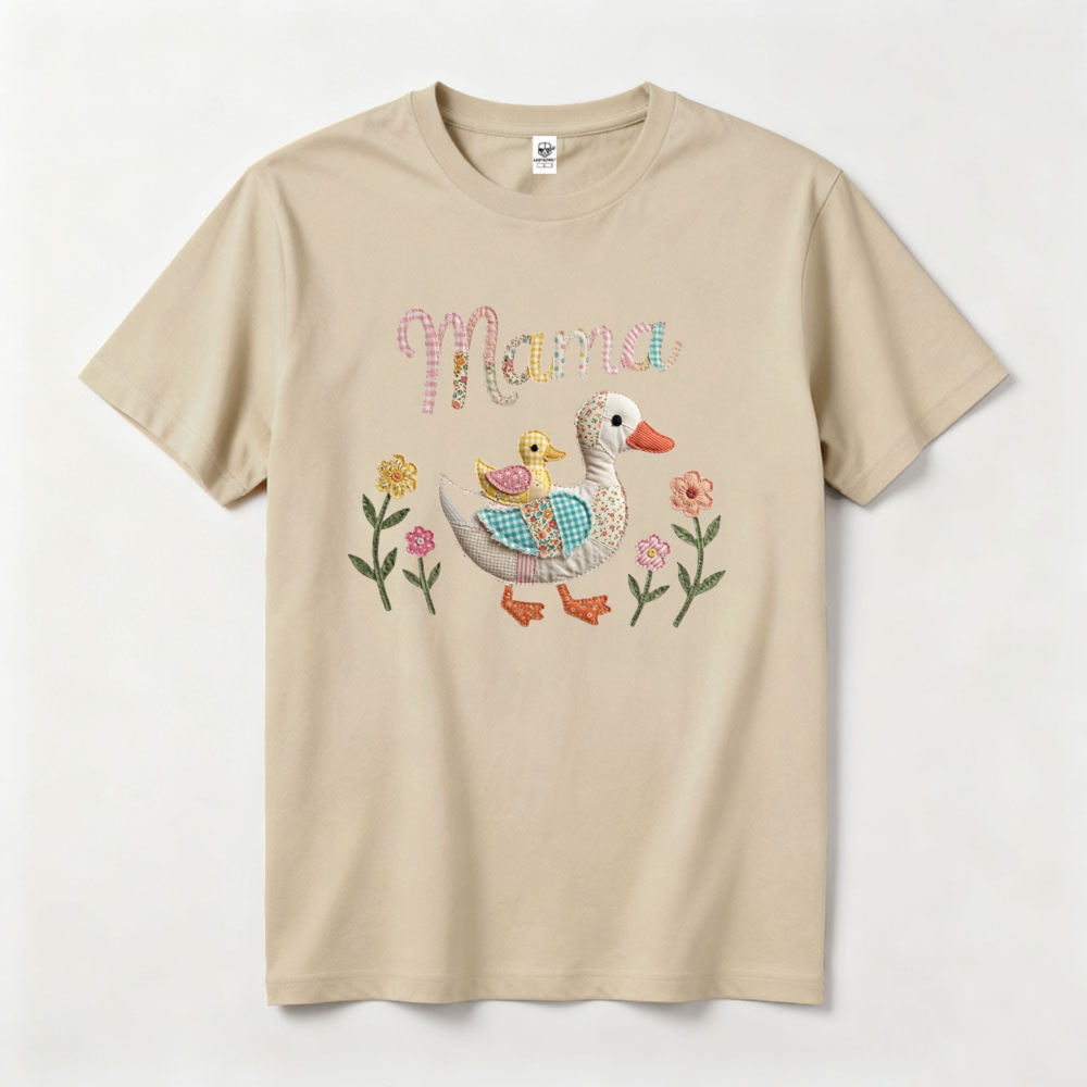 女性夏ママダックパッチワーク Tシャツカジュアルコットン半袖 - Summer Duck Clothing のレビューと価格