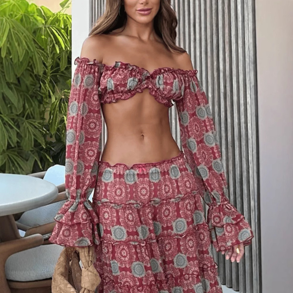 ヴィンテージプリントスカートツーピースセット レディース セ - Summer Clothing Accessories のレビューと価格