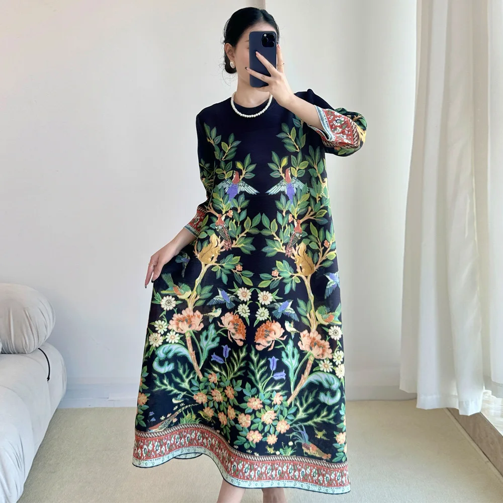 三宅ヴィンテージプリントドレス七部袖カジュアルドレス 202 - Summer Clothing Essentials Women のレビューと価格