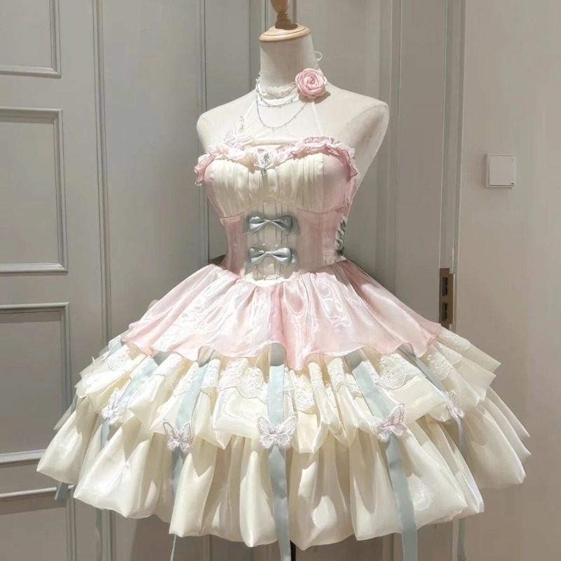 可愛いリボンレースロリータドレス レディース スイートキュー - Summer Japanese Clothing のレビューと価格