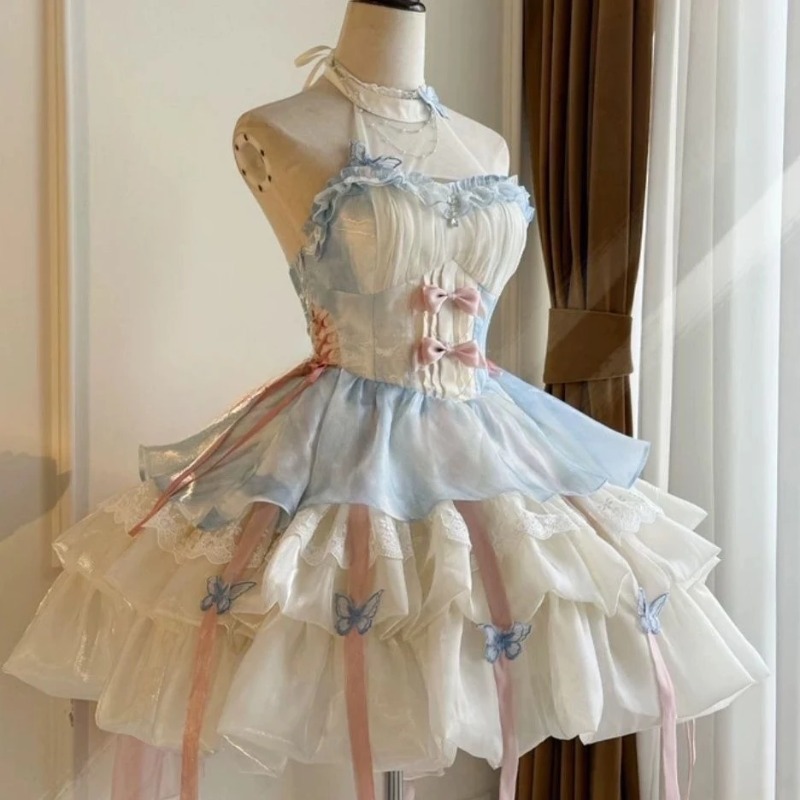 可愛いリボンレースロリータドレス レディース スイートキュー - Summer Japanese Clothing のレビューと価格