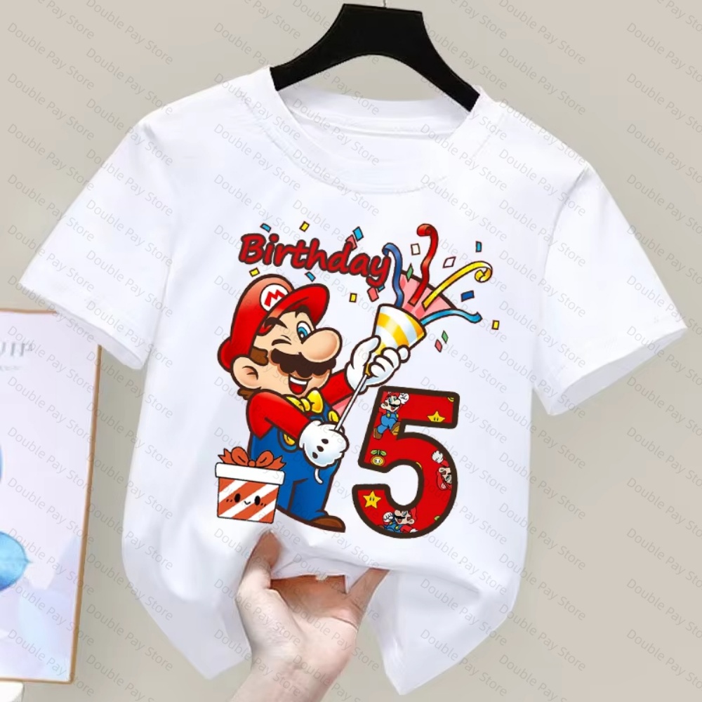 子供用マリオ柄バースデーナンバーTシャツ、男の子と女の子向け - Summer Clothing Japan のレビューと価格