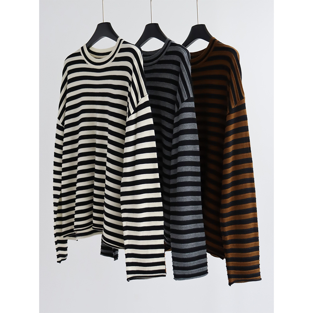 クルーネックストライプニットプルオーバー ウール混紡ルーズセ - Summer Clothing Yarn のレビューと価格