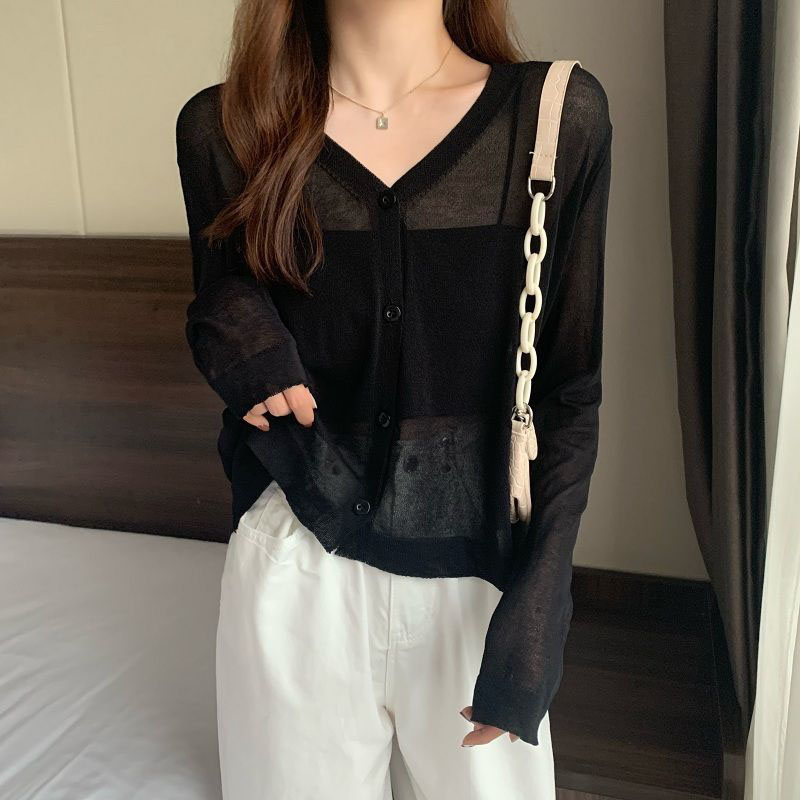 キャンディーカラーの薄いニットカーディガン女性 2025 夏 - Summer Clothing Yarn のレビューと価格