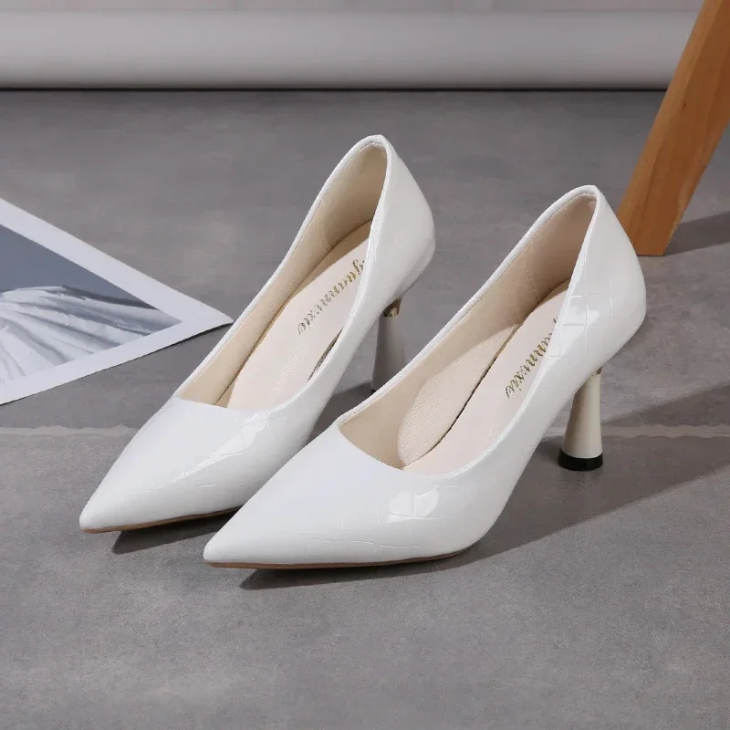 女性のためのエレガントな先のとがったつま先の革のパンプス,女 - Summer Clothing Modest のレビューと価格
